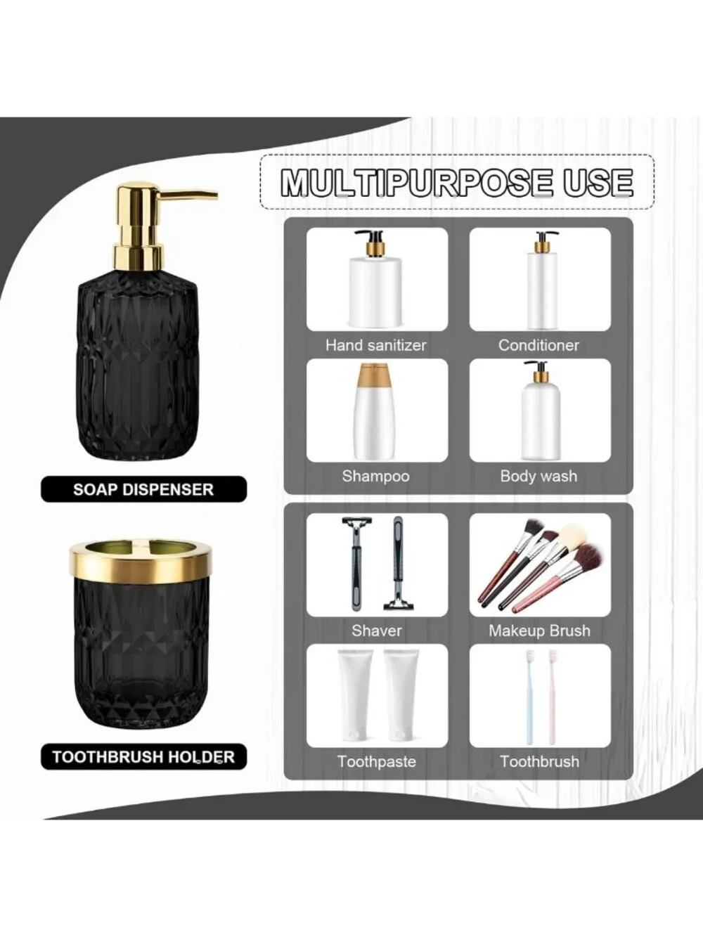 Modern Glass Bathroom Accessories Set - 2PCS Toothbrush Holder & Soap Dispenser
